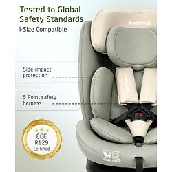 Babyhug Convertible 2 in 1 Car Seat with Isofix & Non Isofix, 360° Rotatable Seat - Grey| R129 Certified| i-Size Compliant| Rear & Forward Facing| Newborn to 12 Years| Reclining Seat| Cushion Seat