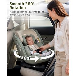 Babyhug Convertible 2 in 1 Car Seat with Isofix & Non Isofix, 360° Rotatable Seat - Grey| R129 Certified| i-Size Compliant| Rear & Forward Facing| Newborn to 12 Years| Reclining Seat| Cushion Seat