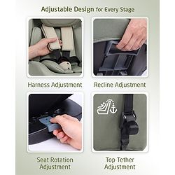 Babyhug Convertible 2 in 1 Car Seat with Isofix & Non Isofix, 360° Rotatable Seat - Grey| R129 Certified| i-Size Compliant| Rear & Forward Facing| Newborn to 12 Years| Reclining Seat| Cushion Seat
