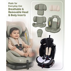 Babyhug Convertible 2 in 1 Car Seat with Isofix & Non Isofix, 360° Rotatable Seat - Grey| R129 Certified| i-Size Compliant| Rear & Forward Facing| Newborn to 12 Years| Reclining Seat| Cushion Seat