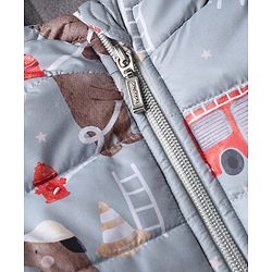 Babyhug Woven Jacket and Pant with Full Sleeves and Bear Print in Grey for 0-1 Month