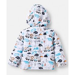 Babyhug Woven Full Jacket and Pant with Full Sleeves and Train Print in Grey for 0-1 Month