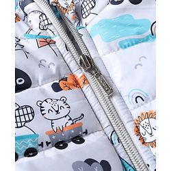 Babyhug Woven Full Jacket and Pant with Full Sleeves and Train Print in Grey for 0-1 Month