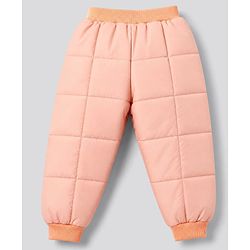 Babyhug Woven Full Sleeves Hooded Winter Wear Suit With Animal Print - Peach