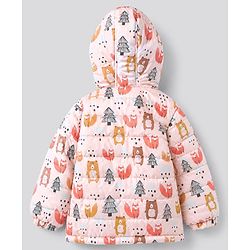 Babyhug Woven Full Sleeves Hooded Winter Wear Suit With Animal Print - Peach