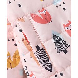 Babyhug Woven Full Sleeves Hooded Winter Wear Suit With Animal Print - Peach