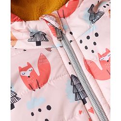 Babyhug Woven Full Sleeves Hooded Winter Wear Suit With Animal Print - Peach