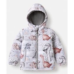 Babyhug Woven Jacket and Pant with Full Sleeves and Dinosaur Print in Beige for 6-9 Months