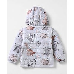 Babyhug Woven Jacket and Pant with Full Sleeves and Dinosaur Print in Beige for 6-9 Months