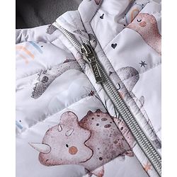 Babyhug Woven Jacket and Pant with Full Sleeves and Dinosaur Print in Beige for 6-9 Months