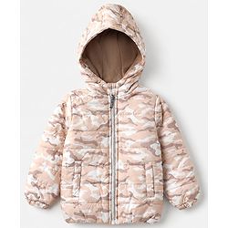 Babyhug Woven Jacket and Pant with Full Sleeves and Camouflage Print in Brown for 0-1 Month