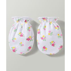 Babyhug 100% Cotton Interlock Knit Cap Mittens & Booties With Floral Print Multicolor - Diameter 17.5 cm