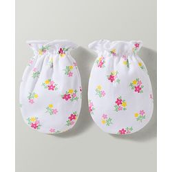 Babyhug 100% Cotton Interlock Knit Cap Mittens & Booties With Floral Print Multicolor - Diameter 17.5 cm