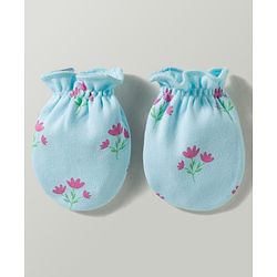Babyhug 100% Cotton Interlock Knit Mittens & Booties With Floral Print - Multicolor