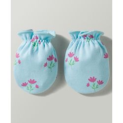 Babyhug 100% Cotton Interlock Knit Mittens & Booties With Floral Print - Multicolor
