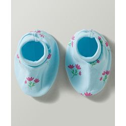 Babyhug 100% Cotton Interlock Knit Mittens & Booties With Floral Print - Multicolor