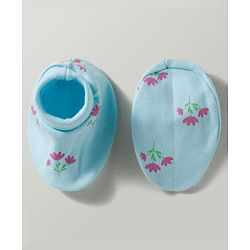 Babyhug 100% Cotton Interlock Knit Mittens & Booties With Floral Print - Multicolor