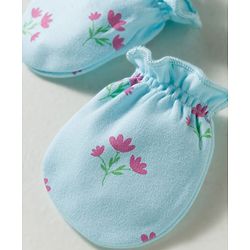 Babyhug 100% Cotton Interlock Knit Mittens & Booties With Floral Print - Multicolor