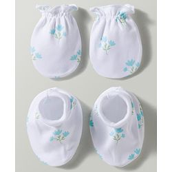 Babyhug 100% Cotton Interlock Knit Mittens & Booties With Floral Print - Multicolor