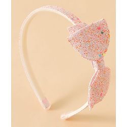 Babyhug Hair Band With Glitter Bow Applique -Pink