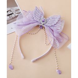 Babyhug Free Size Hair Bands With Pearl Detailing Bow Applique - Purple