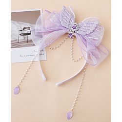 Babyhug Free Size Hair Bands With Pearl Detailing Bow Applique - Purple