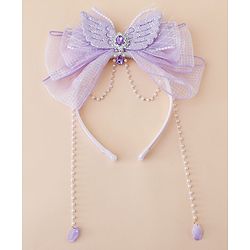 Babyhug Free Size Hair Bands With Pearl Detailing Bow Applique - Purple