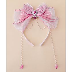 Babyhug Free Size Hair Bands With Pearl Detailing Bow Applique - Pink