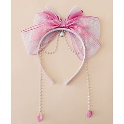 Babyhug Free Size Hair Bands With Pearl Detailing Bow Applique - Pink