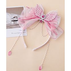 Babyhug Free Size Hair Bands With Pearl Detailing Bow Applique - Pink