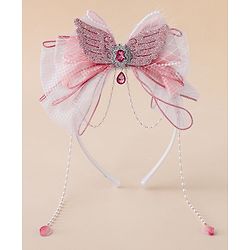 Babyhug Free Size Hair Bands With Pearl Detailing Bow Applique - Pink