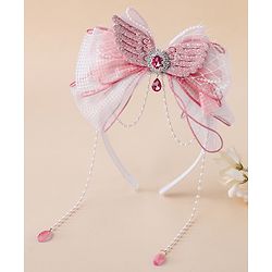Babyhug Free Size Hair Bands With Pearl Detailing Bow Applique - Pink
