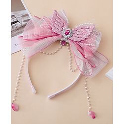 Babyhug Free Size Hair Bands With Pearl Detailing Bow Applique - Pink