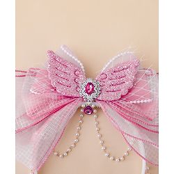 Babyhug Free Size Hair Bands With Pearl Detailing Bow Applique - Pink
