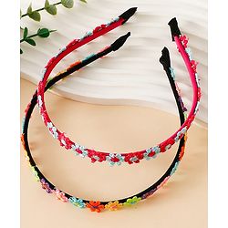 Babyhug Floral Applique Detailed Hair Band Pack of 2 - Red and Blue