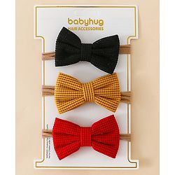 Babyhug Headband Bow Applique Free Size-Pack of 3-Red,Yellow,Black