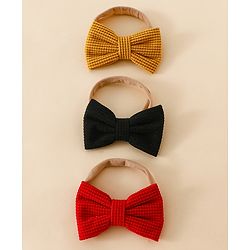 Babyhug Headband Bow Applique Free Size-Pack of 3-Red,Yellow,Black