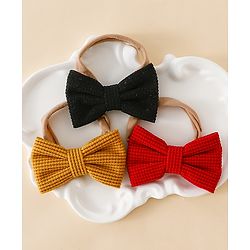 Babyhug Headband Bow Applique Free Size-Pack of 3-Red,Yellow,Black