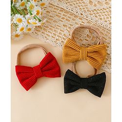 Babyhug Headband Bow Applique Free Size-Pack of 3-Red,Yellow,Black
