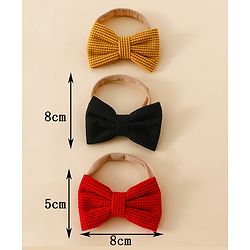 Babyhug Headband Bow Applique Free Size-Pack of 3-Red,Yellow,Black