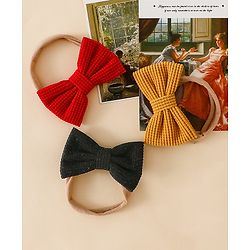 Babyhug Headband Bow Applique Free Size-Pack of 3-Red,Yellow,Black