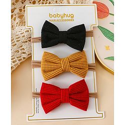 Babyhug Headband Bow Applique Free Size-Pack of 3-Red,Yellow,Black