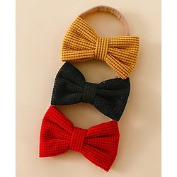 Babyhug Headband Bow Applique Free Size-Pack of 3-Red,Yellow,Black