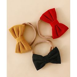 Babyhug Headband Bow Applique Free Size-Pack of 3-Red,Yellow,Black