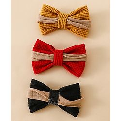 Babyhug Headband Bow Applique Free Size-Pack of 3-Red,Yellow,Black