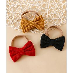 Babyhug Headband Bow Applique Free Size-Pack of 3-Red,Yellow,Black