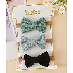 Babyhug Headband Bow Applique Free Size-Pack of 3-Red,Yellow,Black