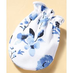 Babyhug 100% Cotton Knit Floral Printed Mittens & Booties Set - Blue