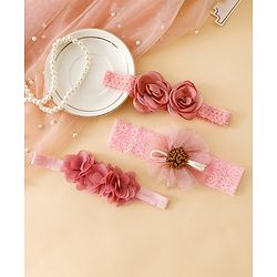 Babyhug Free Size Headbands With Floral Applique - Red