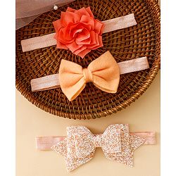 Babyhug Free Size Hedbands With Floral & Bow Applique - Orange